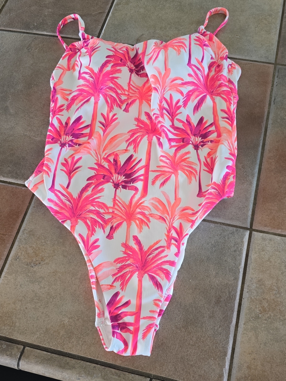 Shade And ShorePink Palm-Print One-Piece Swimsuit Sz Lg